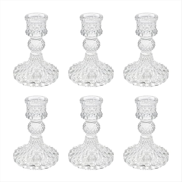 Juego de 6 Candelabros de Cristal, Candelabros Cónicos de Diamante Transparente para Centros de Mesa, Decoraciones del Hogar