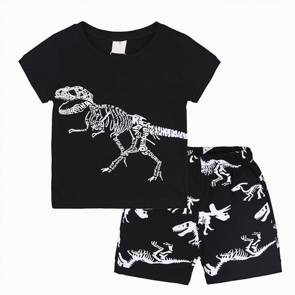 Leey-World Boy Shorts Set - 2 Piece Short Sleeve Graphic Tees and Stretch Shorts for Boys - Toddler Summer Clothes Boys Size 7 Dress Outfit Sets(Black,6-7Years)