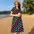 thumbnail image 4 of Fotbe Rainbow Hearts Vestido Largo de Moda para Mujer, Vestido Tipo Camiseta con Manga Corta y Estilo Casual a Rayas y Bloques de Color, 4 of 6