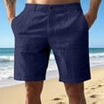 thumbnail image 3 of Cotton Linen Shorts for Men Summer Casual Lightweight Wide Straight Leg Relaxed Fit Beach Shorts with Pockets, 3 of 6