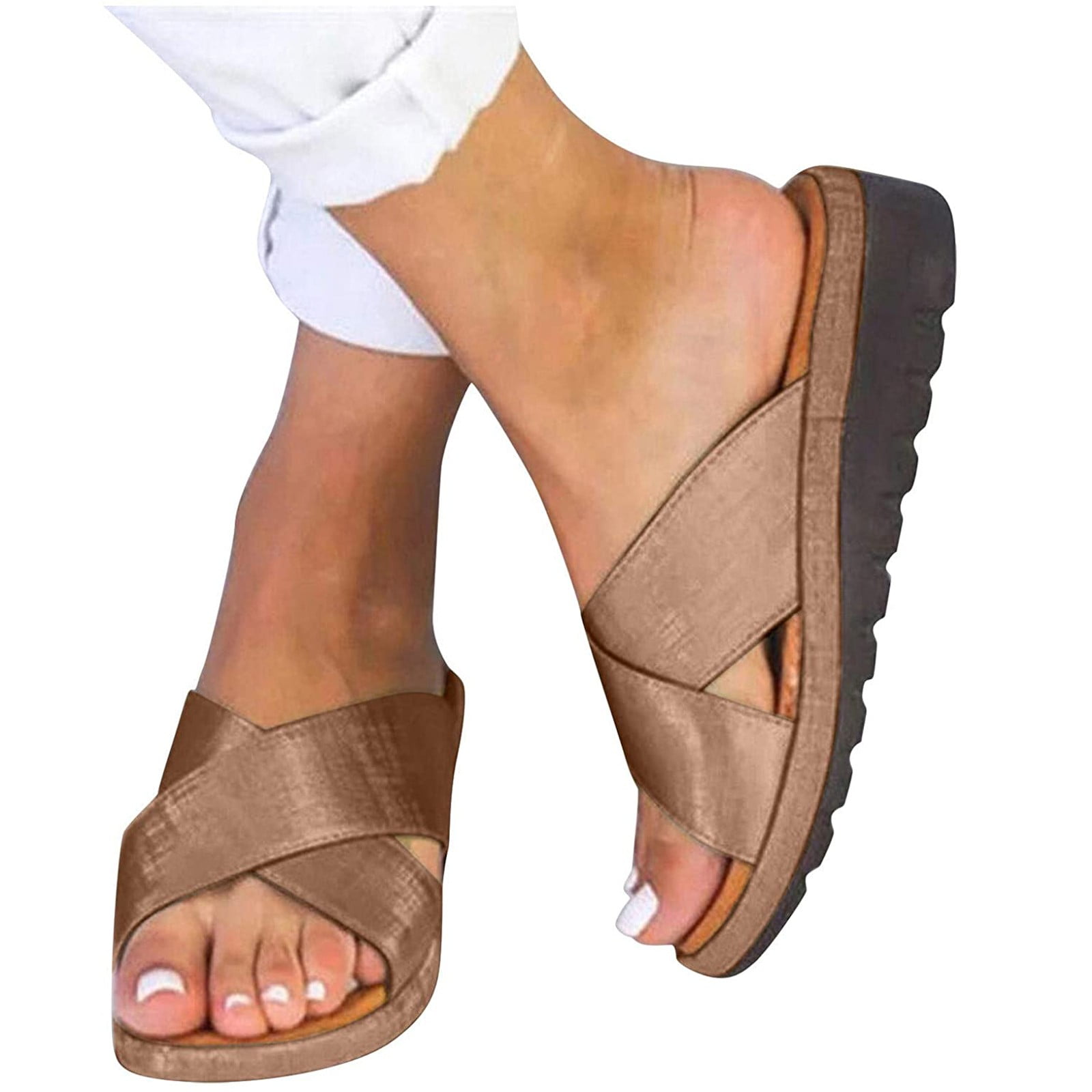 Details about    Chic Comfort Slide Slippers Leather Square Toe Sandals Beach Pool Women Shoes 