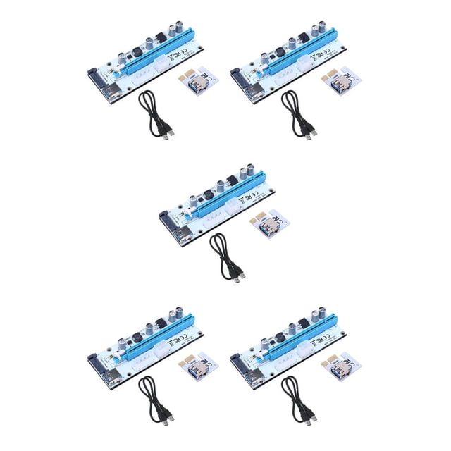 ziyahi VER008S PCI -E 1X to 16X Extender 60CM PCIE Riser Card + 4Pin 6Pin SATA Power Interface + LED for Miner blue 5Set