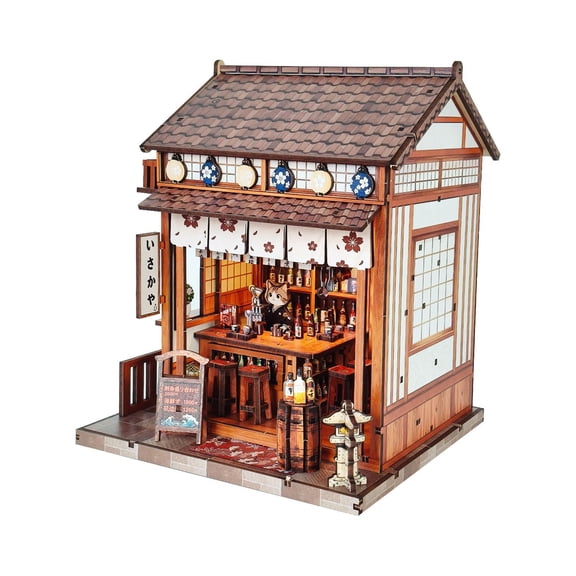 3d wooden puzzle for adults Sakura Noren Sake House book nook with lights model kit dollhouse DIY miniature house Birthday and Christmas gifts