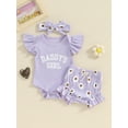 thumbnail image 2 of Baby Toddler Girls Summer Shorts Clothing Sets 0 3 6 12 18 Months Flying Sleeve Letter Print Bodysuit Floral Shorts Headband Outfits, 2 of 9