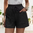 thumbnail image 2 of Women Drawstring Shorts High Waist Casual Loose Wide Leg Lace Up Shorts with Pockets for Summer Black S, 2 of 6