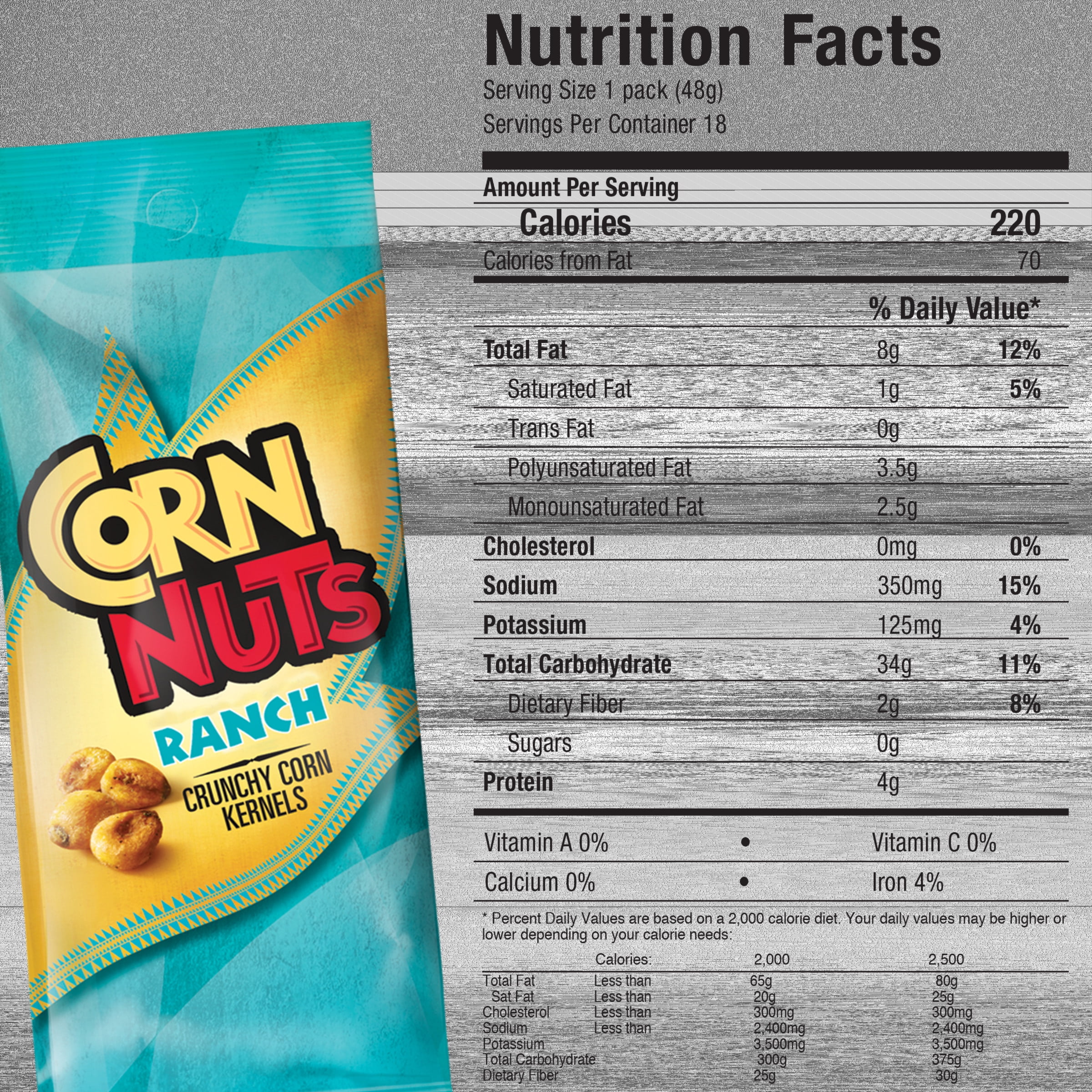 CORN NUTS Ranch Crunchy Corn Kernels Snack, 1.7 oz Plastic