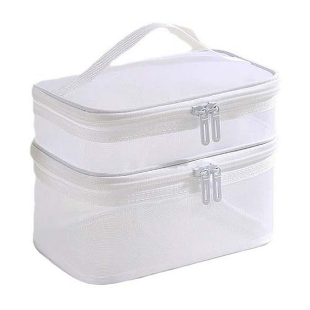 Neceser de viaje transparente de doble capa, organizador de cosméticos portátil para artículos de aseo, cosméticos, cables USB, auriculares, con asa para colgar, ideal para el baño, el hogar y