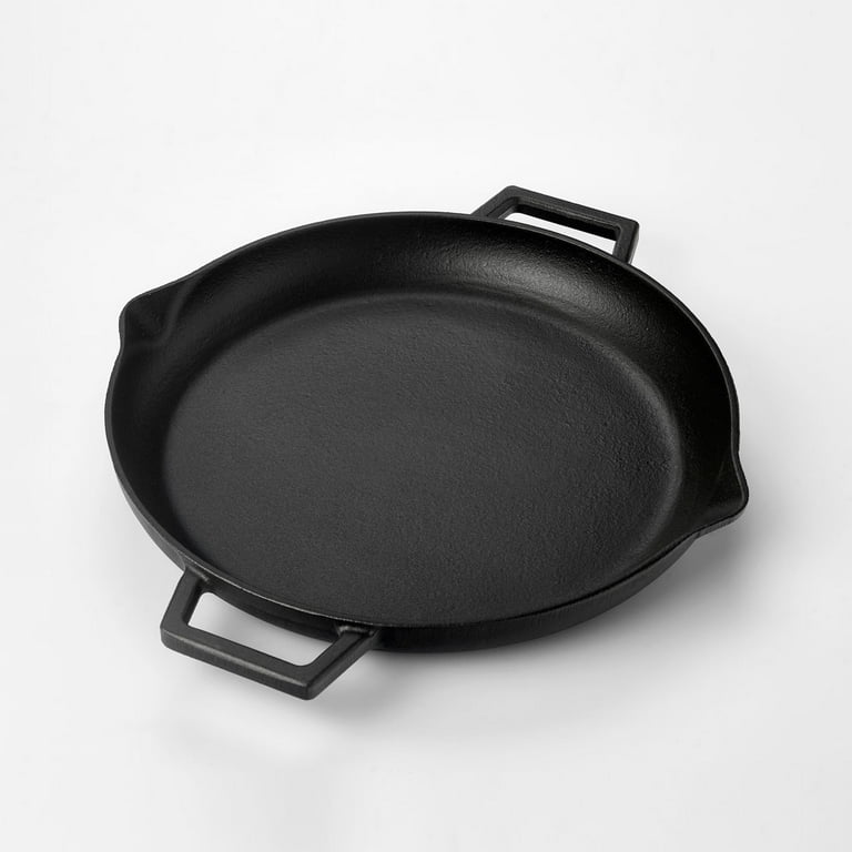 Lava Enameled Cast Iron Skillet 10 inch-Pan with Pour Spouts Round Black 