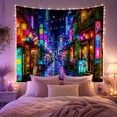 thumbnail image 2 of Neon Lantern Alley Among Lush Green Vines, Dreamy Digital Art for Gamers, Urban Night Decor, Housewarming Gift, Tapestry Wall Hanging for Studio and Gaming Room, 2 of 7