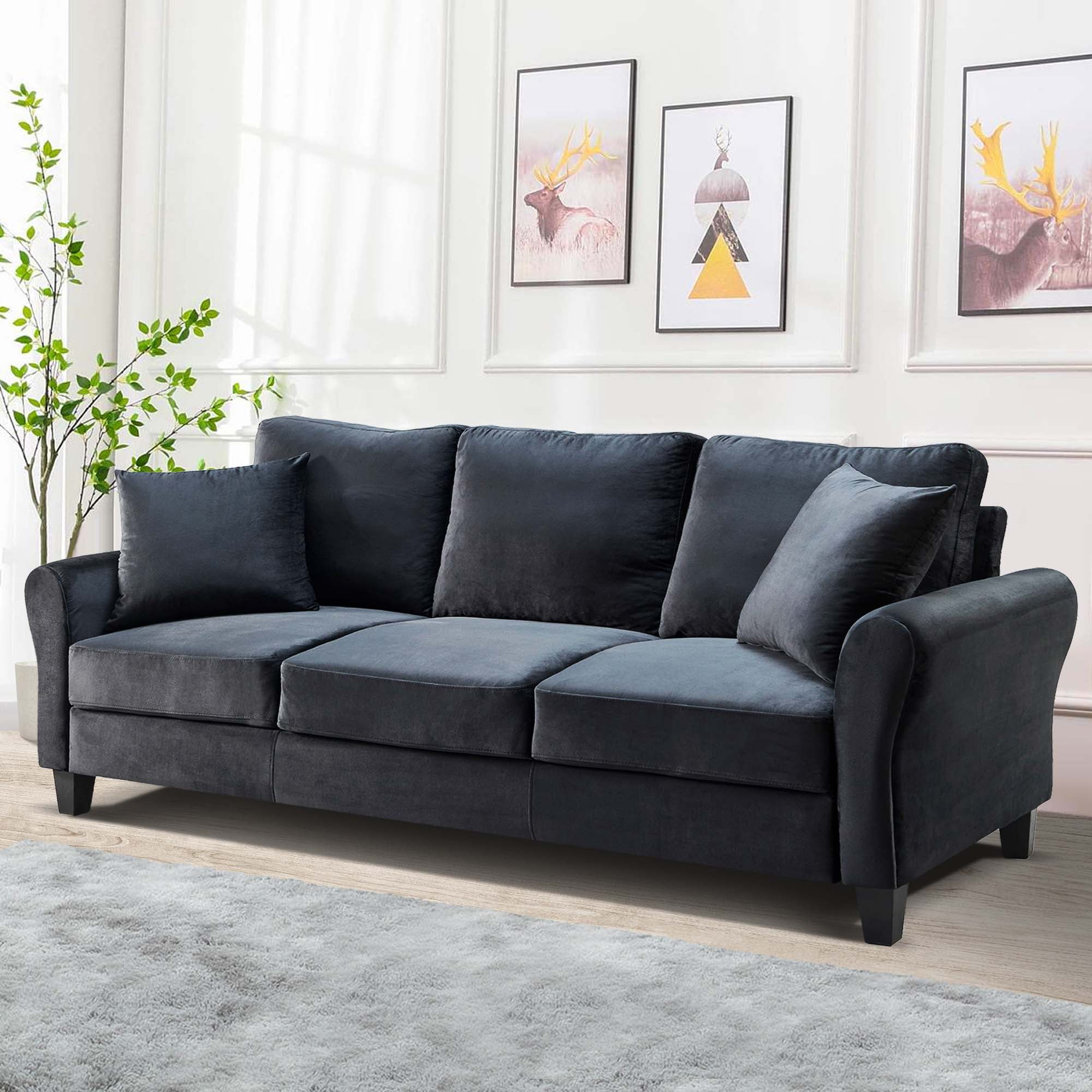 Aukfa 78.4" 3-Seater Sofa, Upholstered Sofa Couch for Living Room - Black
