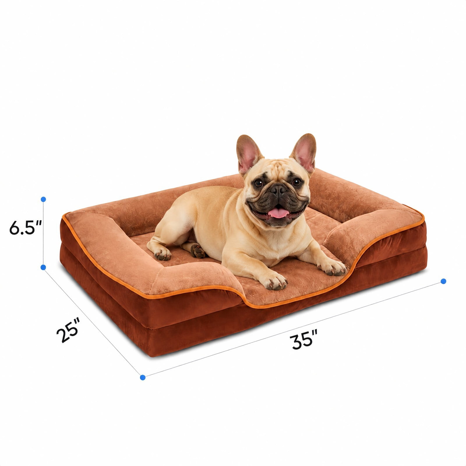 Kelno 35"x25" Orthopedic Dog Bed Supportive Egg Crate Foam Pet Couch Bed with Removable Washable Cover Anti Slip Bottom, Brown