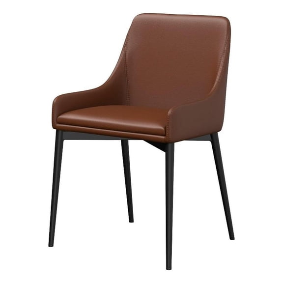 Benjara 21" Dining Chair (Set of 2)- Sleek Black Base- Vegan Leather- Cognac