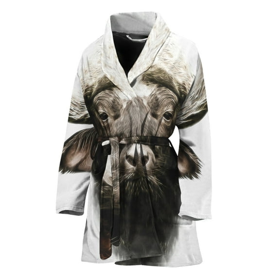 Bull Portrait Women Bathrobe One Size Univeral Fits Fashion Lightweight Plush Fleece Long Robe For Women