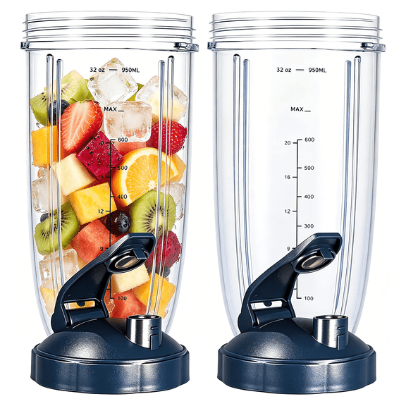 2 Pack 32oz Replacement Cups with To-Go-Lids Compatible with NutriBullet 600W & Pro 900W, Blender Cups Replacement Parts for Smoothies and Shakes