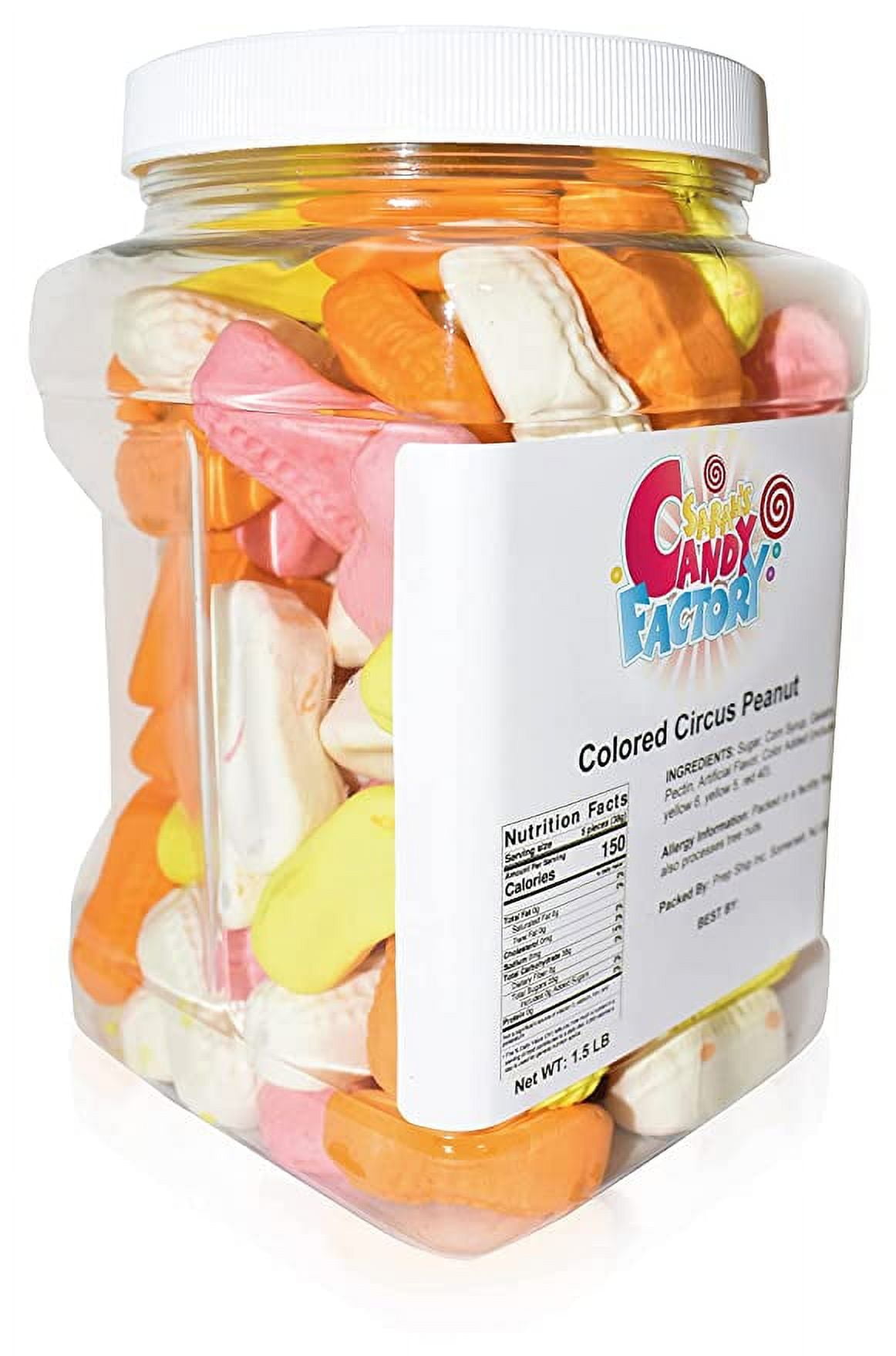 Sarah's Candy Factory Assorted Circus Peanuts Marshmallow | Spangler Retro Candy in a jar, 1.5 Lbs