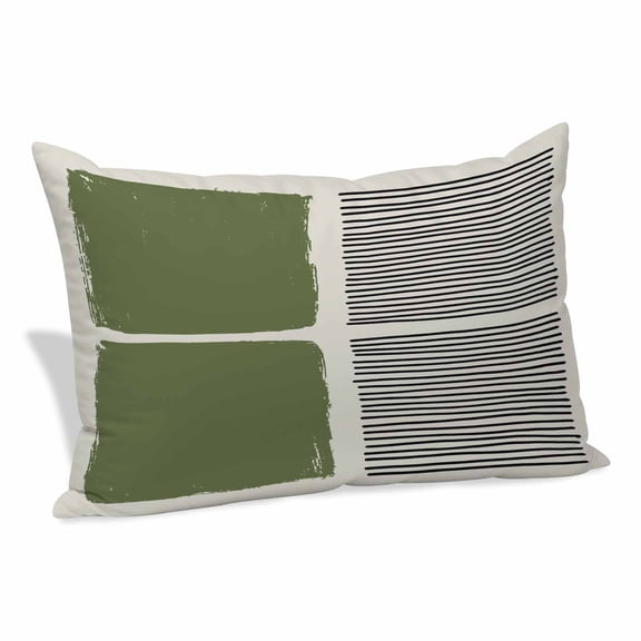 Sage Green Pillow Covers, Linen Long Throw Pillow Case, Modern Painting Farmhouse Striped Abstract Art Holiday Pillow Protector Decorative Cushion Cover for Living Room/Bedroom 16" x 24"