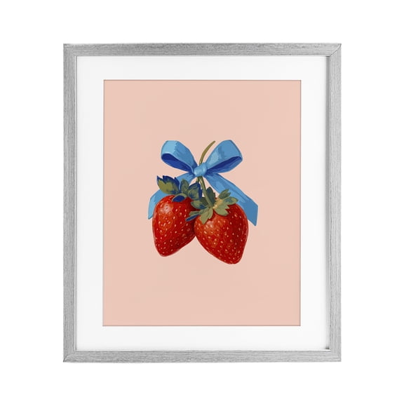 Stupell Industries Strawberry Pair with Blue Bow Gray Framed Print Under Glass, design by Imagine It Images