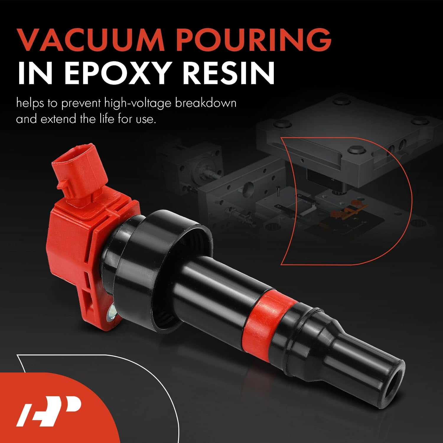 A-Premium (Red) Engine Ignition Coil Pack Compatible with Kia Soul 2012-2019, Rio 2012-2019 & Hyundai Accent 2012-2021, Veloster 2012-2017, 1.6L, 4-PC Set