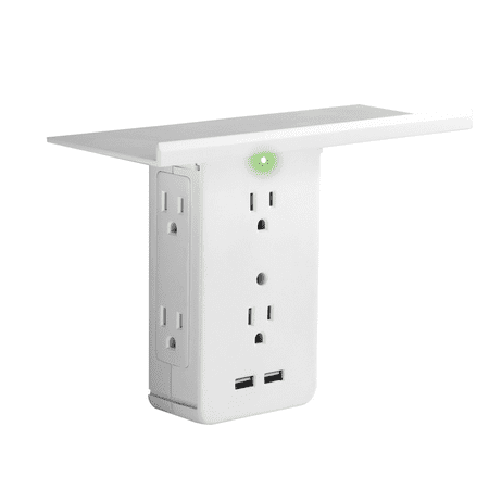 Socket Shelf 8 Port Surge Protector Wall Outlet By Sharper Image