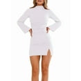 thumbnail image 1 of Vestido de Mujer con Mangas Largas Cruzadas, Volantes, Dobladillo Ajustado, Abertura, Cuello Medio Alto, Falda Corta, Cintura Ajustada. L, 1 of 9