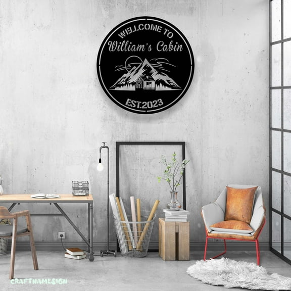 Craftnamesign Custom Cabin Life Metal Wall Art LED Light, Personalized Nature Camping Name Sign