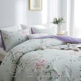 thumbnail image 3 of Duvet Cover Set Queen Size Green Pink Flower Leaf Reversible Lavender Comforter, 3 of 7