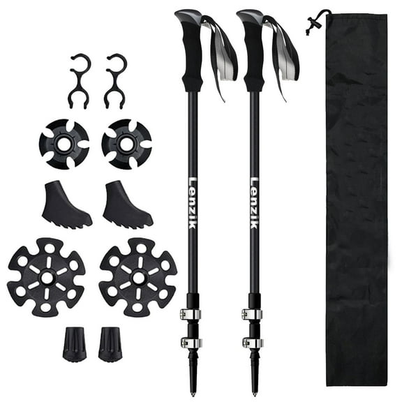 Lenzik Carbon Fiber Trekking Poles – Collapsible and Telescopic，EVA Grips, Ultralight Nordic Hiking Poles for Backpacking Camping [2pack]