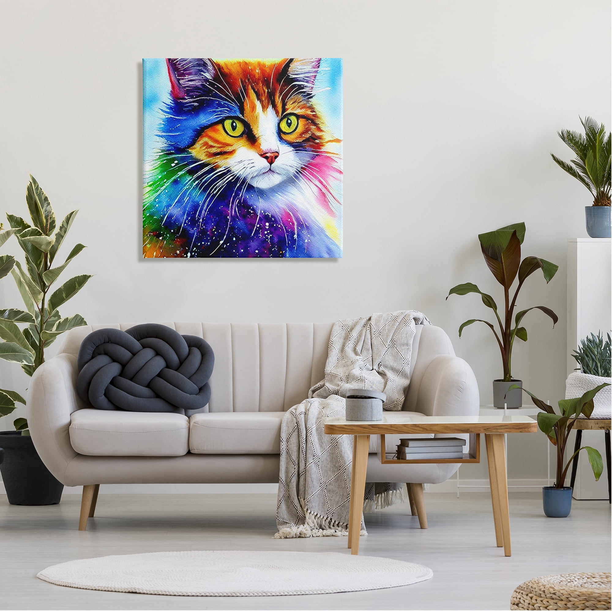 Stupell Bold Rainbow Cat Face Portrait Animals & Insects Painting Gallery Wrapped Canvas Print Wall Art