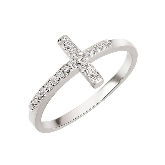 Saint John Sideway Cross Cubic Zirconia Ring Sterling Silver Size 13