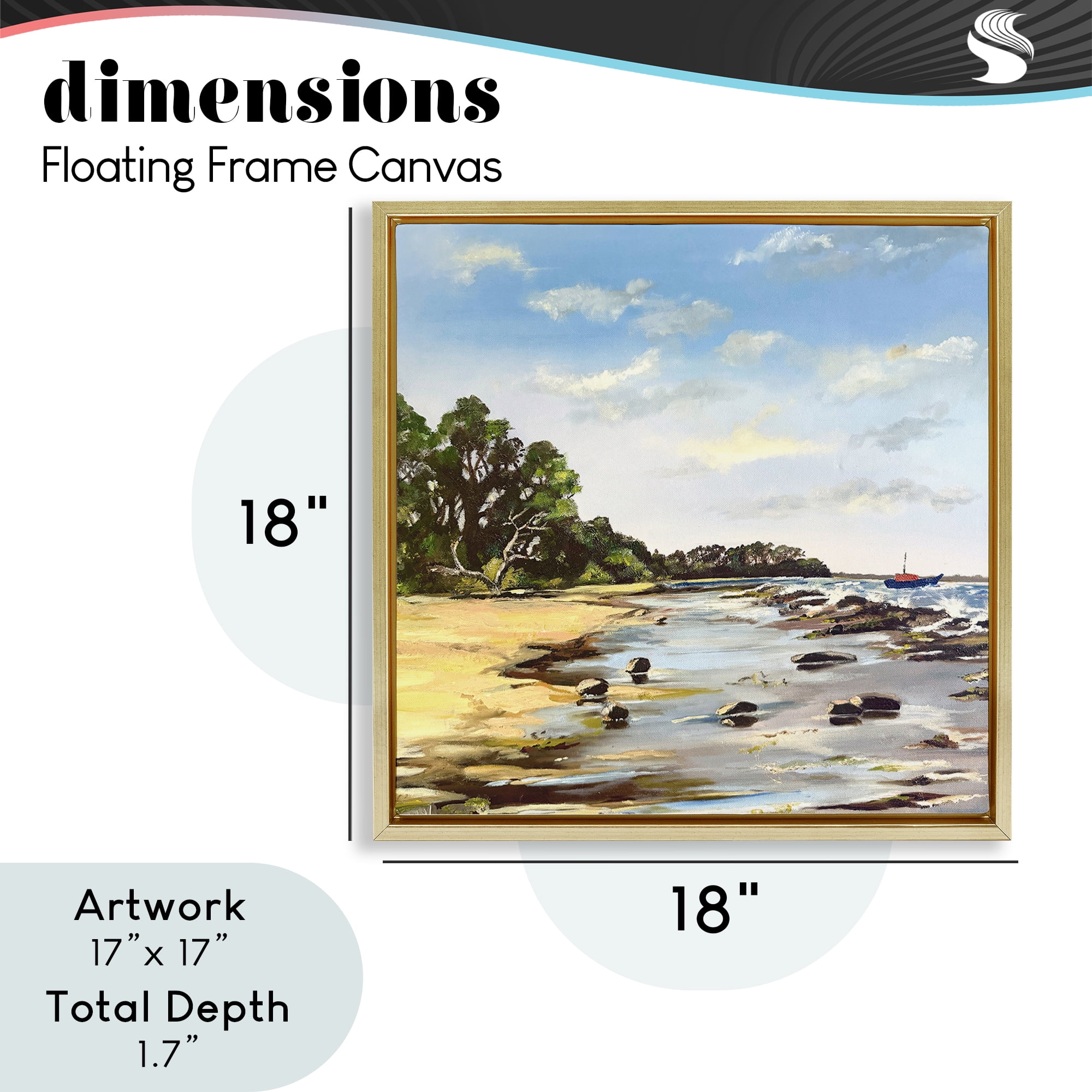 Low Tide Seascape Gold Framed Floater Canvas Wall Art, design by Patricia Reynolds