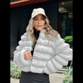 thumbnail image 4 of Chaqueta de Piel Sintética para Mujer, Abrigo Corto Abullonado de Larga, Abrigo Cálido de Invierno. Gris M, 4 of 8