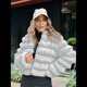 thumbnail image 4 of Chaqueta de Piel Sintética para Mujer, Abrigo Corto Abullonado de Larga, Abrigo Cálido de Invierno. Gris L, 4 of 8