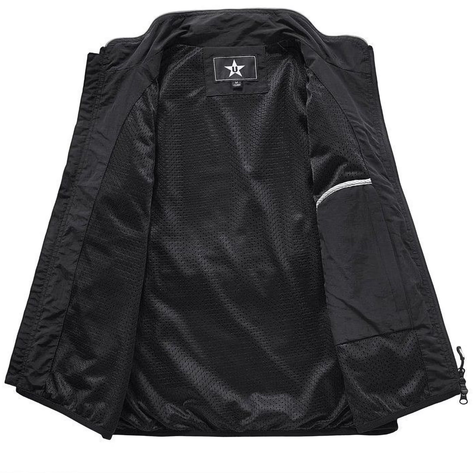 Men'S Lightweight Vest Sleeveless Stand Neck Work Jacket For Travel Hiking Running Lightweight Safari Photography Cargo Vest Black M