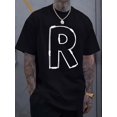 thumbnail image 1 of Camiseta de manga corta con cuello redondo para hombre, sencilla y elegante, con estampado de la letra R, cómoda y transpirable, ideal para vacaciones de primavera y verano., 1 of 3