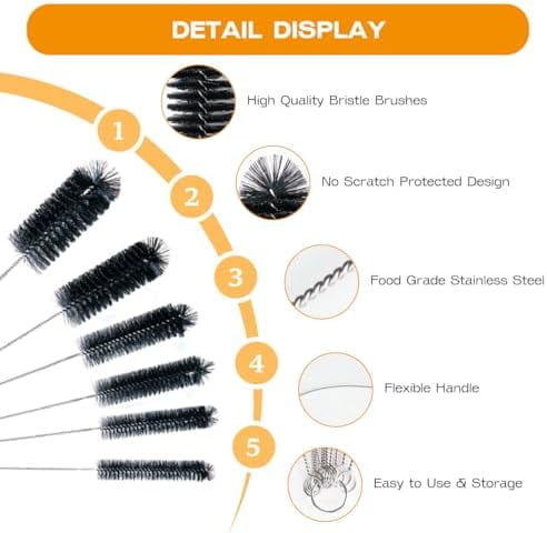 Straw Cleaner Brush Set,6 Piece 12" Long Pipe Tube Bottle Brushes for Cleaning Narrow Neck Bottles,Coffee Maker,Glass Cups