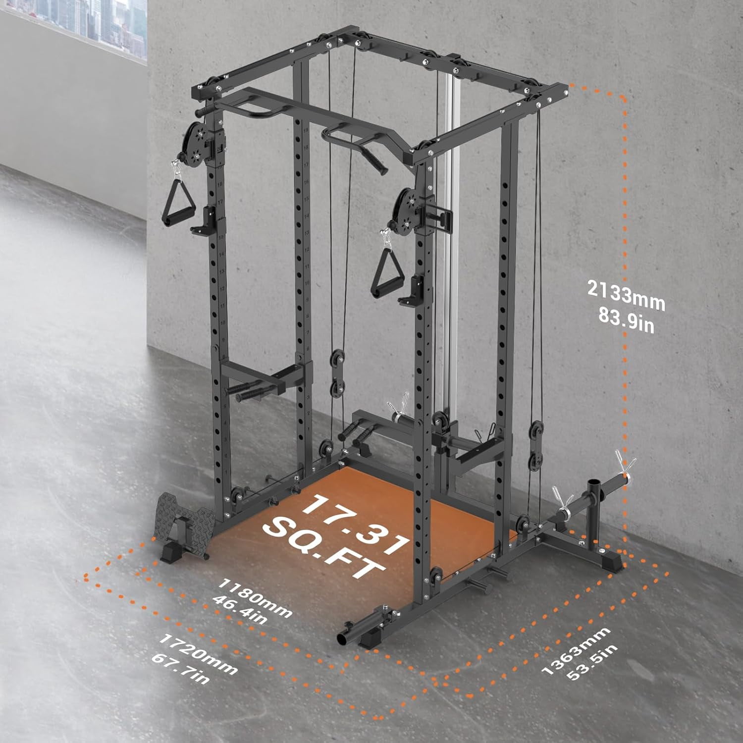 Smith Machine, 2000LBS Power Cage with Dual Pulley Cable Crossover System for Home Gym,Heavy-Duty Steel Construction