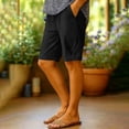 thumbnail image 5 of aohooy Womens Capri Pants Knee Length Cotton Linen Capris Summer Straight Leg Loose Beach Vacation Bermuda Shorts with Pockets Black,XL, 5 of 7