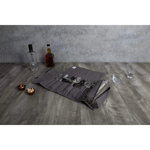 Legacy Barkeep 7-Piece Bar Tool Roll Up Kit, Professional Bartender Set, Gray with Black Accents