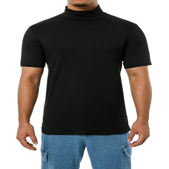 Men Mock Turtleneck T-Shirt Short Sleeve Pullover Basic Undershirt Stretch Lightweight Top