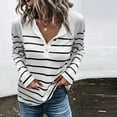thumbnail image 2 of WREESH Womens Fashion T-Shirts Striped Loose Casual Long Sleeve Round-Neck Ladies Warmth Tops Blouse Pullover White, 2 of 6