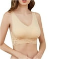 thumbnail image 4 of Front Closure Bras for Women Woman Sports Bra Without Underwire Yoga Vest Lingerie Underwear V-Neck Padded Bra Feature Hook and Eye Closure Full-Figure Bra Style Y-92 , Beige XL, 4 of 7