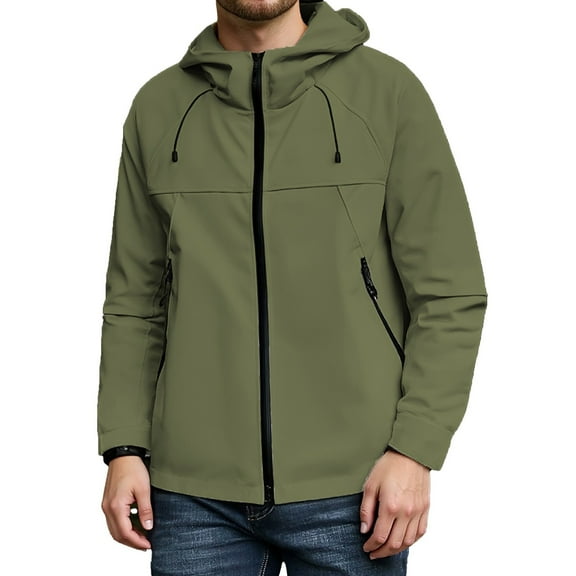 JTieacloth Men's Jacket Men's Casual Jacket Windproof Outdoor Hiking Coat Loose Fit Hooded Pocket Lightweight All Season Travel Sports Jacket Green