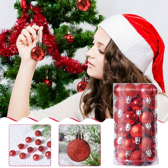 Christmas Balls Set of 36 Pre-Strung Shatter Proof Christmas Ornament Balls for Xmas Tree Matte&Glossy Christmas Tree Ornament Ball