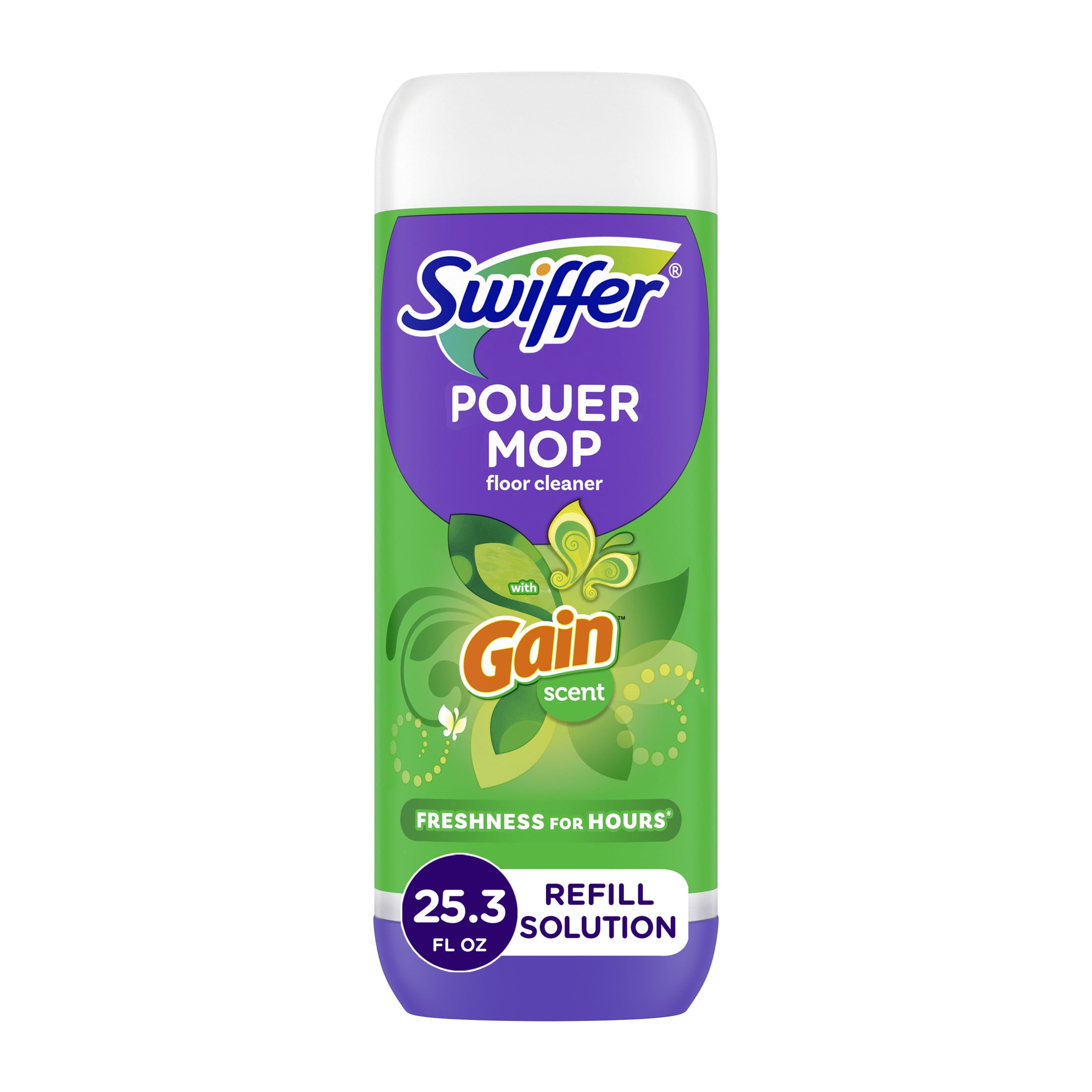 Swiffer Power Mop Refill Pack, Tile, Laminate, Wood, Floor Cleaner, 5 Pads + 1 Gain Solution