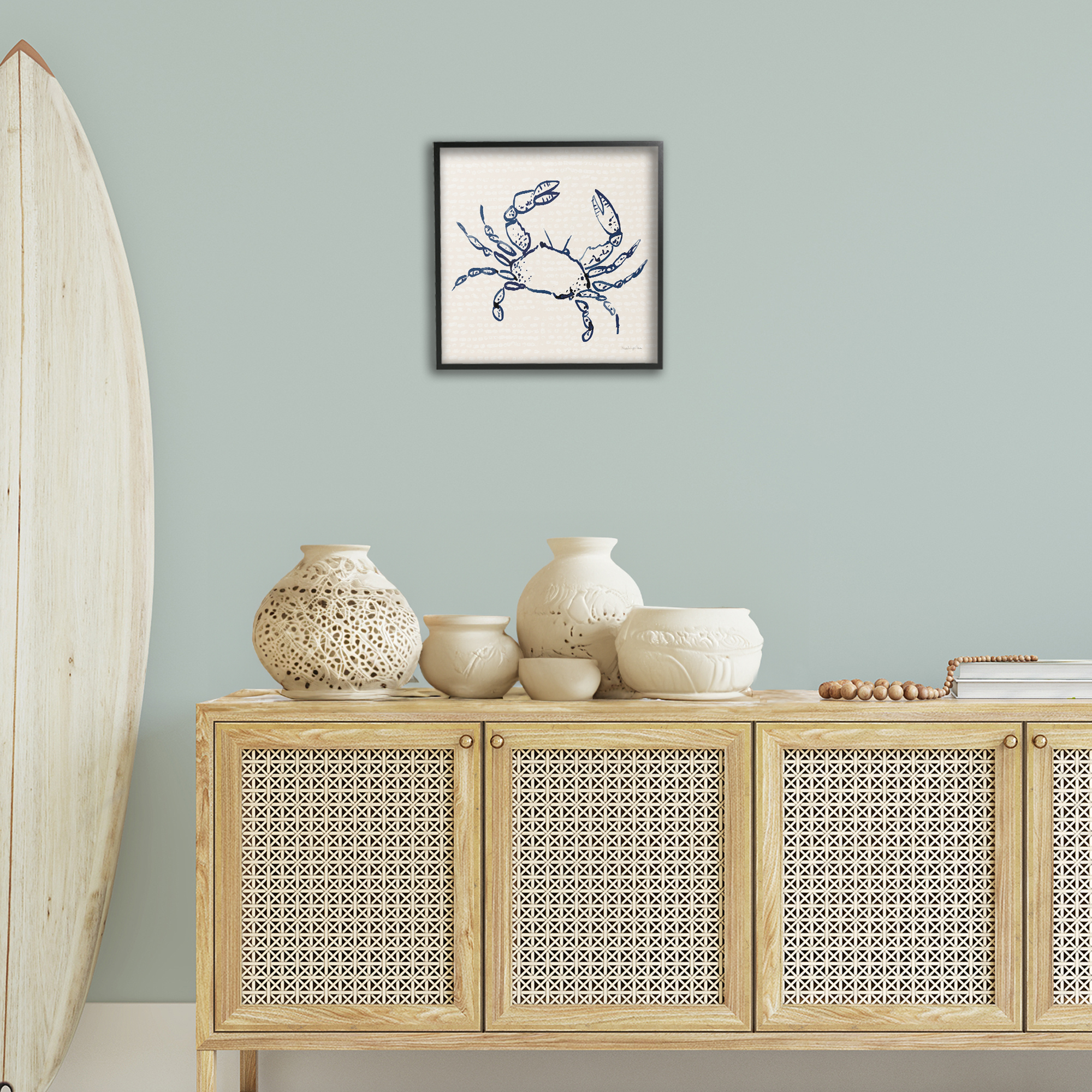 Stupell Industries Crab with Dotted Background Animals & Insects Painting Black Framed Art Print Wall Art, 17 x 17