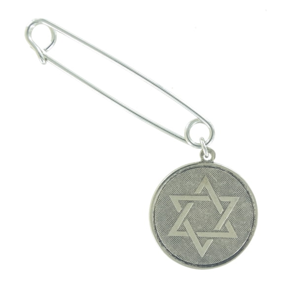 Safety Pin Brooch 2" Silver Tone Jewish Hebrew Star Of David Charm Dangle End Ladies Adult Female Women