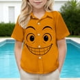 thumbnail image 5 of HOMADLES Boys Short Sleeve Button Down Shirt Summer Graphic Tees Lightweight Breathable Beach Shirt, Orange 9 T, 5 of 8