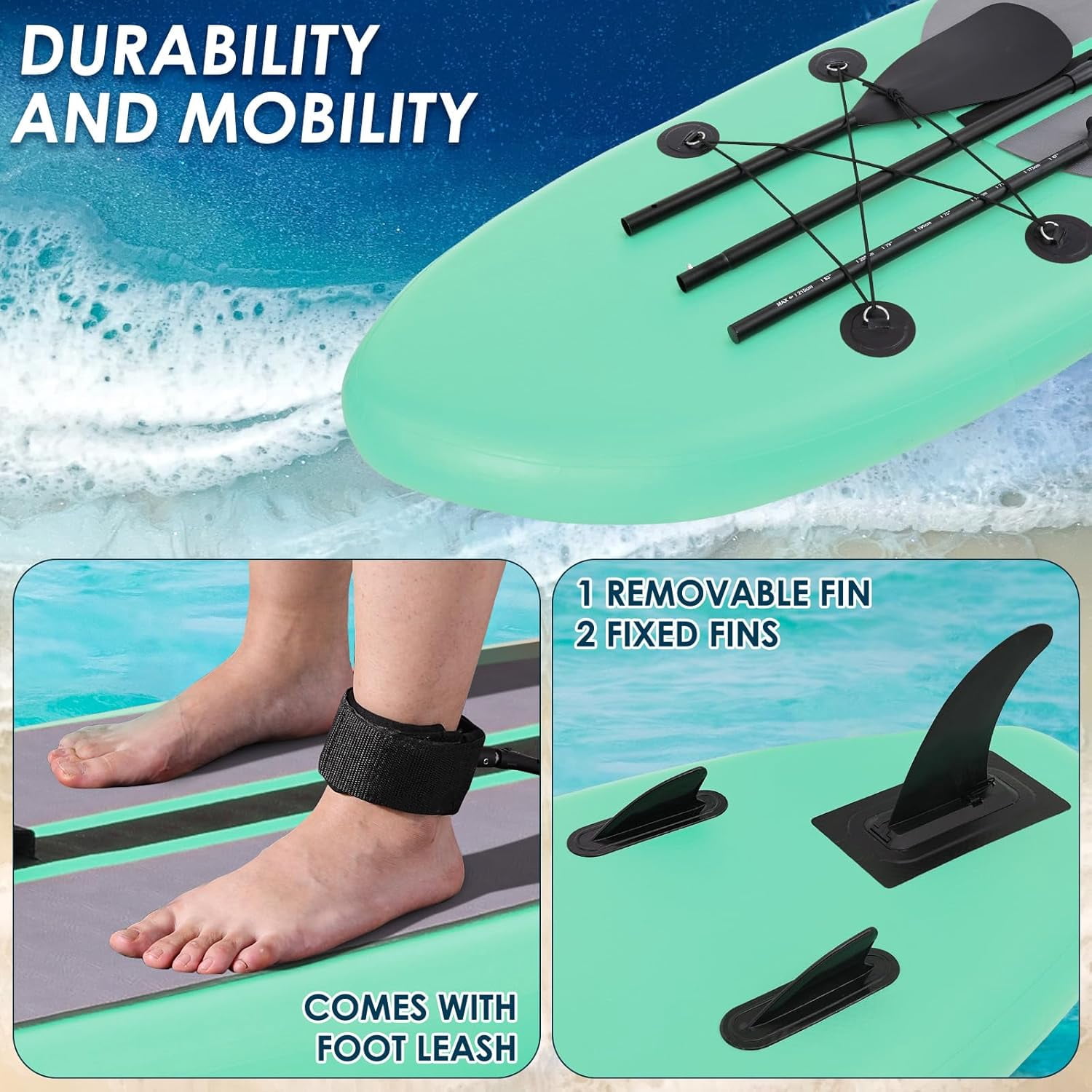 Pirecart Inflatable Stand Up Paddle Board 11 Ft Surfboard 6'' Thick SUP Paddle Board with Carrying Bag, Hand Pump, Air Pump, Green