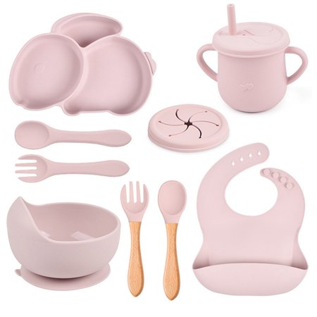 

HitUpon 9Pcs Children S Silicone Tableware Set Baby Non-Slip Divided Children S Plate Bowl With Suction Cup