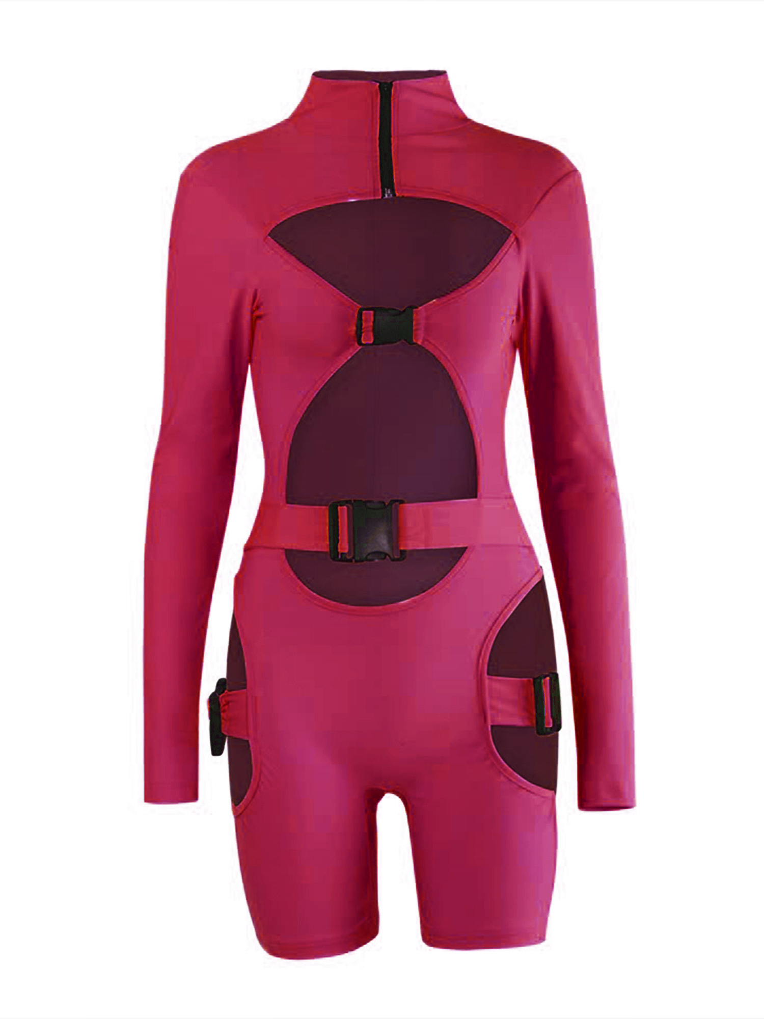 Women Sexy Hollow Out Jumpsuit Buckle 